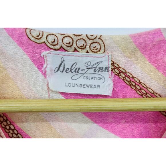 Vintage DELA-ANN Novelty Pink Glam Jewelry Print Lounge Kaftan Dress 1960's M - Picture 15 of 16